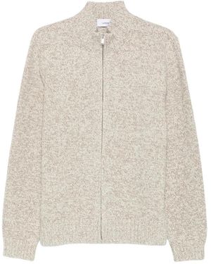 Lardini Truien & Vesten ,Leer Rits-Up Vest Met Gemêleerde Brei - Wit