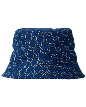 Gucci Logo Motief Katoenen Twill Bucket Hoed - Blauw