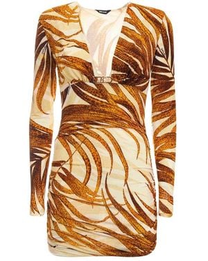 Just Cavalli Bedrucktes Stretch-Viskosekleid - Braun