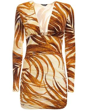 Just Cavalli Kleedjes ,Veelkleurig ,Jurk Van Stretchviscose Met Print - Bruin