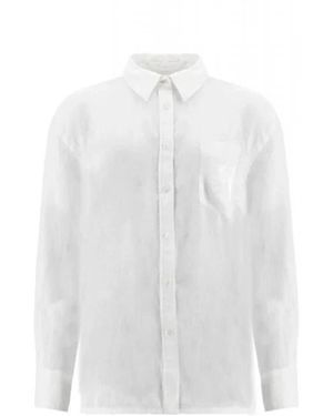 La Martina Overhemden ,Wit ,Linnen Linnen Blouse Met Lange Mouwen