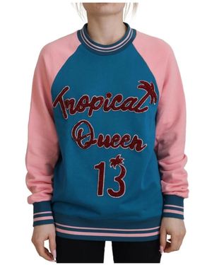 Dolce & Gabbana Hoodies & Sweatvesten ,Blauw ,Katoen Tropical Queen Sweatshirt 13