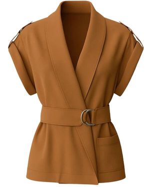 Clips Ärmellose Jacke Mit Gürtel - Braun