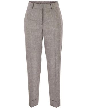 Peserico Broeken ,Bruin ,Wol Slim-Fit Broeken - Grijs