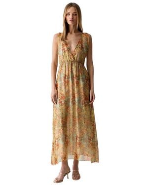 ViCOLO Kleedjes ,Veelkleurig ,Katoen Maxi Jurk Met Zijde - Metallic