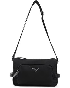 Prada Schwarze Re-Nylon Und Leder Umhängetasche
