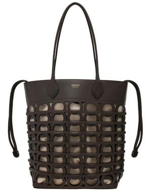 Ferragamo Braune Leder-Tote-Tasche Mit Ausschnitt - Schwarz