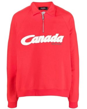 DSquared² Hoodies & Sweatvesten ,Rood ,Katoen Canada Logo Halve-Ritssluiting Sweatshirt