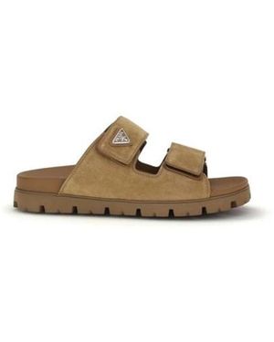Prada Ledersandalen Mit Riemen - Natur