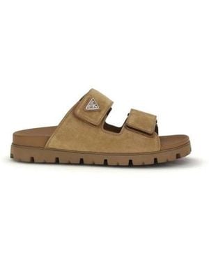 Prada Leren Sandalen Met Bandjes - Naturel