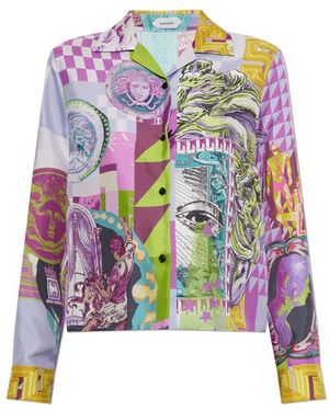 Versace Bedruckte Seiden-Twill-Regular-Shirt - Lila