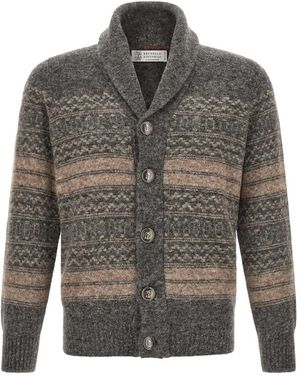 Brunello Cucinelli Truien & Vesten ,Veelkleurig ,Wol Nordic Jacquard Vest - Grijs