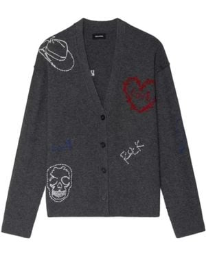 Zadig & Voltaire Geborduurde V-Hals Cardigan Grijs - Blauw