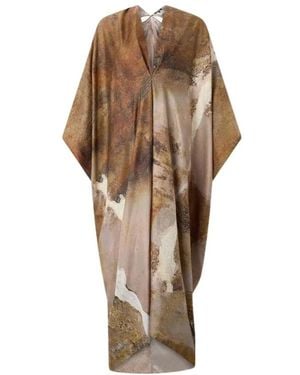 Roberto Cavalli Kaſtan Mit Affresco-Aufdruck Auf Seiden-Twill - Braun