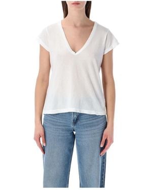 James Perse Tops ,Wit ,Katoen High Gauge Deep V Tee - Blauw