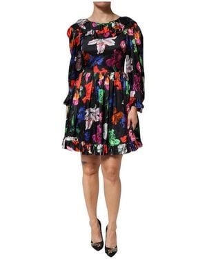 MSGM Blumige Rüschen Mini Kleid Schwarz