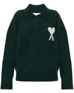 Ami Paris V-Neck Knitwear - Verde