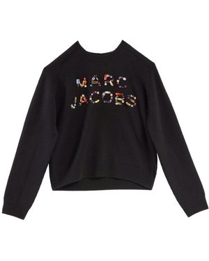 Marc Jacobs Truien & Vesten ,Zwart ,Wol Kristal Logo Gebreide Crewneck Trui