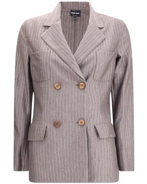 Giorgio Armani Gestreifter Jersey Doppelreihiger Blazer - Grau