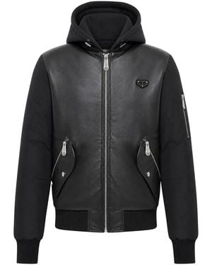 Philipp Plein Eco Leather Nylon Bomber - Zwart