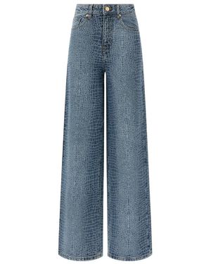 Self-Portrait Rhinestone Croc Effect Wide Leg Jeans - Blauw