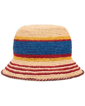 Rabanne Accessoires ,Veelkleurig ,Geweven Raffia Bucket Hat Met Streepdesign - Blauw