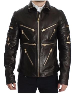 Dolce & Gabbana Lambskin Leather Zipper Jacket - Black