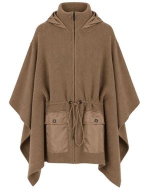 Twinset Jassen ,Polyester Capuchonponcho Met Technische Details - Bruin