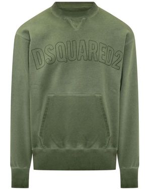 DSquared² Hoodies & Sweatvesten ,Groen ,Sweatshirt Met Lange Mouwen En Ronde Hals