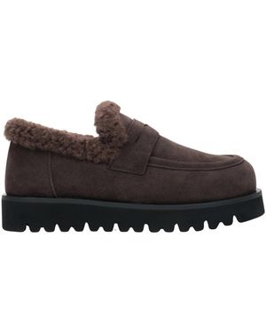 ESTRO Schoenen ,Bruin ,Hoge Loafers Met Voering Van Bont - Zwart