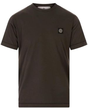Stone Island Tops ,Groen ,Katoen T-Shirt Met Korte Mouwen - Zwart