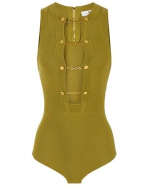 Elisabetta Franchi Viscose Knit Bodysuit Met Juweelmanchetknoop - Groen