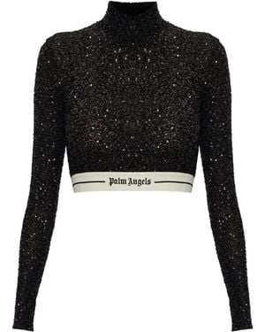 Palm Angels Tops ,Zwart ,Polyester Crop Top