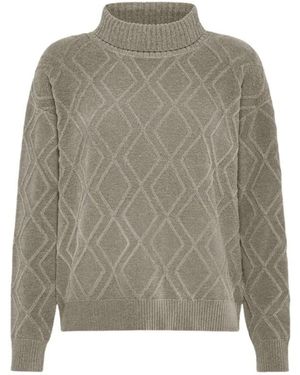 Rrd Geprägter Chenille Rollkragenpullover Mit Diamanten - Grau