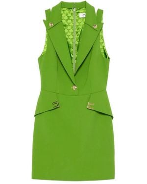 Elisabetta Franchi Kleedjes ,Groen ,Leer Double-Layer Stretch Crêpe Mini-Jurk