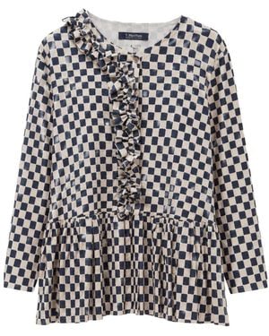 Max Mara Overhemden ,Blauw ,Katoen Ruffle-Front Checked Blouse - Zwart