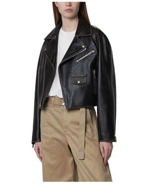 Halfboy Jassen ,Bruin ,Leer Chiodo Crop Jacket - Zwart