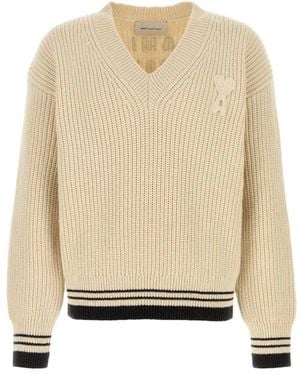Ami Paris V-Neck Knitwear - Neutre