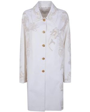 Dries Van Noten Bestickter A-Linien-Mantel - Weiß