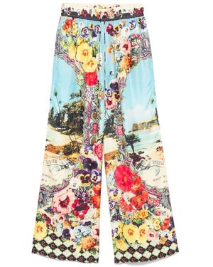CAMILLA Broeken ,Veelkleurig ,Bloemenprint Zijden Broek - Blauw