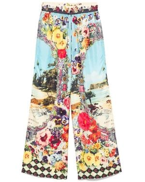 CAMILLA Broeken ,Veelkleurig ,Bloemenprint Zijden Broek - Blauw