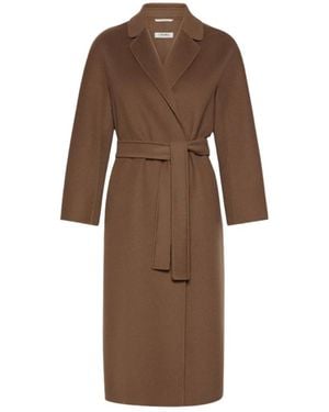 Max Mara Jassen ,Bruin ,Wol Esturia Mantel Met Ceintuur En Reverskraag