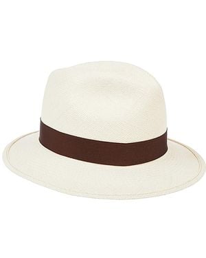 Borsalino Brauner Strohhut Mit Logo - Weiß