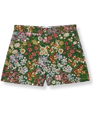 MSGM Korte Broeken ,Veelkleurig ,Polyester Floral Jacquard Shorts - Groen