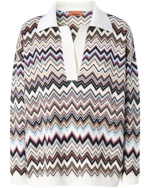 Missoni Tops ,Veelkleurig ,Wol Oversized Zig Zag Polo - Wit