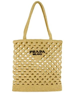 Prada Geometrische Gehaakte Tote Tas Met Logo - Metallic