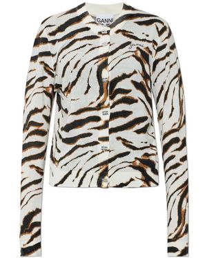 Ganni Animal Print Cardigan - Zwart
