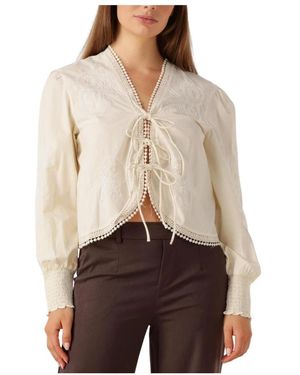 Y.A.S Overhemden ,Katoen Crème Katoenen Longsleeve Top - Bruin