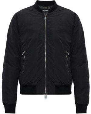 Dolce & Gabbana Jassen ,Zwart ,Leer Gewatteerde Bomberjack