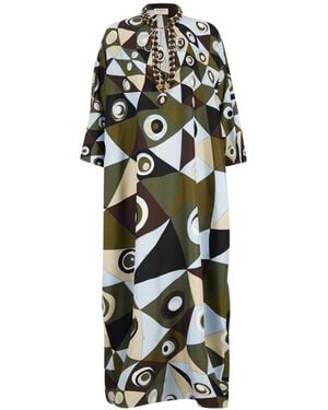 PUCCI Kleedjes ,Veelkleurig ,Pailletten Occhi Print Zijden Kaftan Met Borduurwerk - Zwart